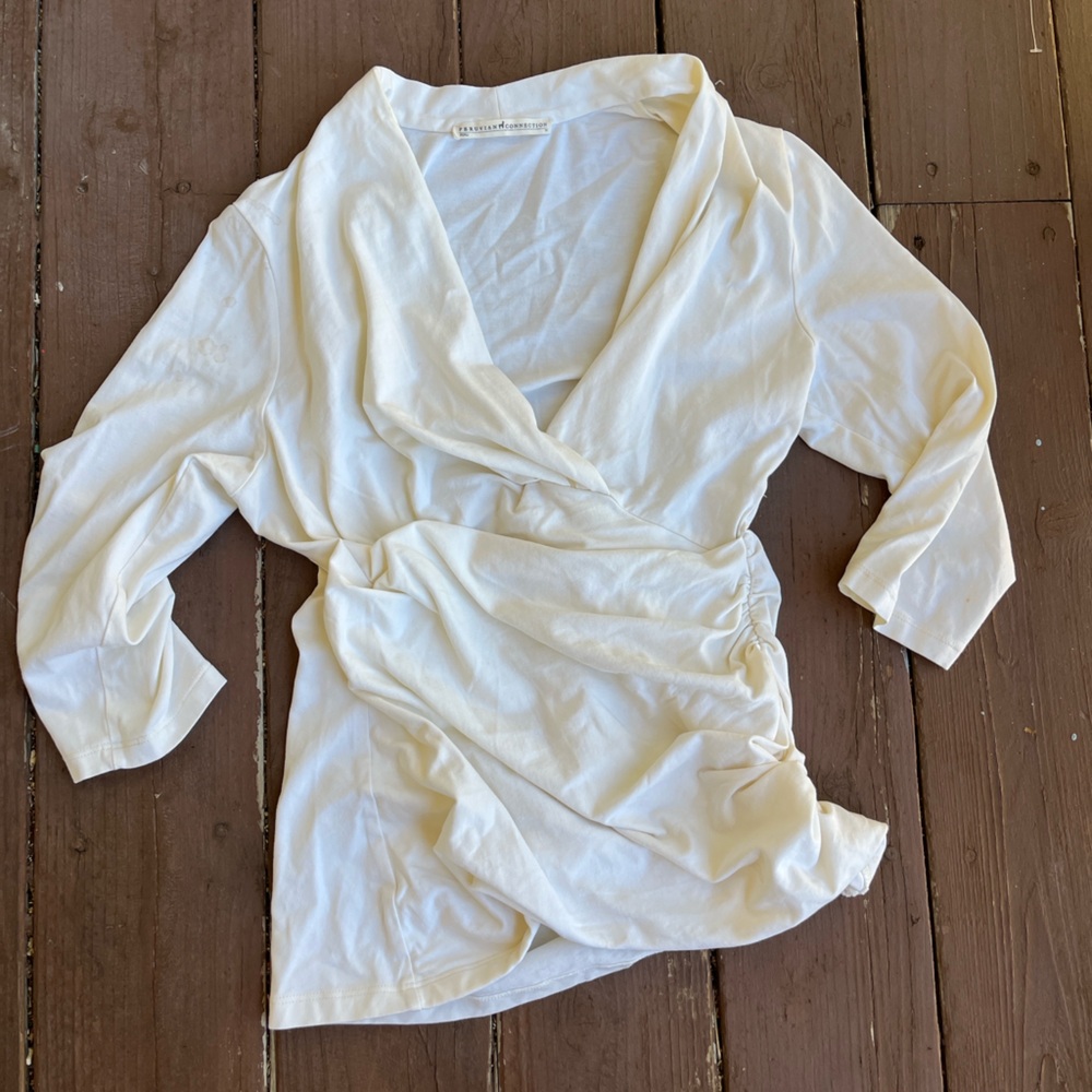 Peruvian Connection Rouched White Blouse